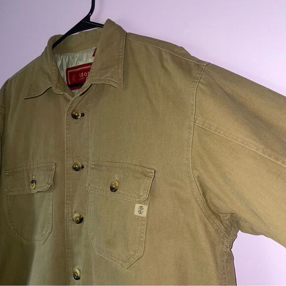 Izod Size L Barn Coat Tan Button Collar Chore Jacket - Picture 2 of 8